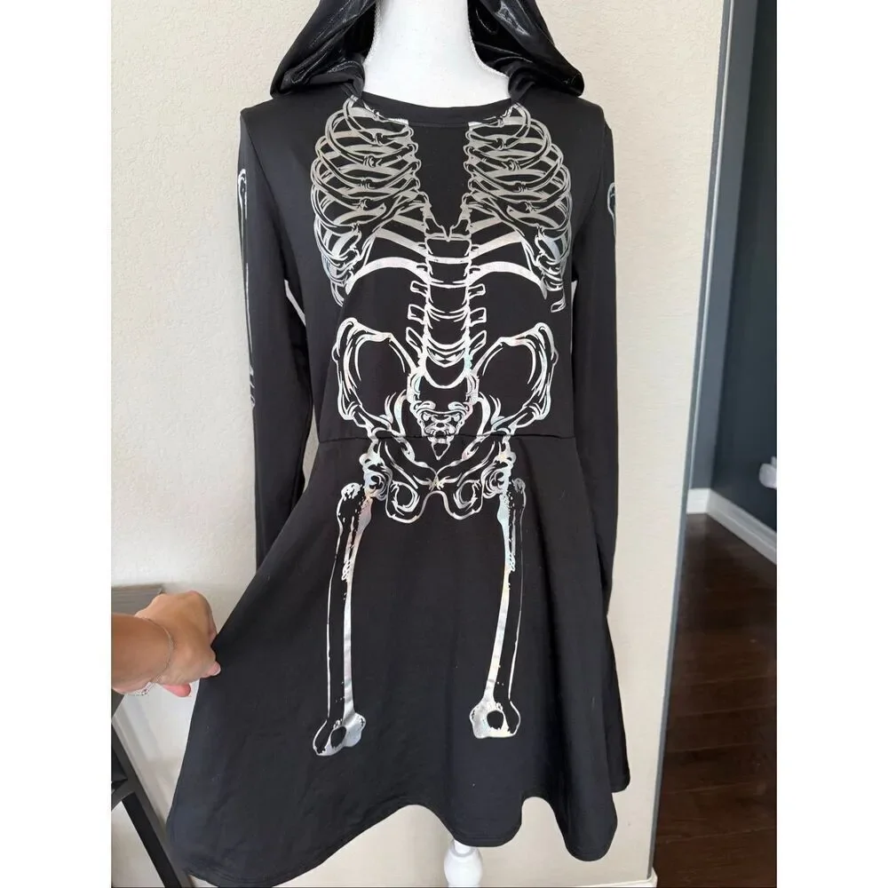 Spirit Halloween Hooded Skeleton Dress Costume XL